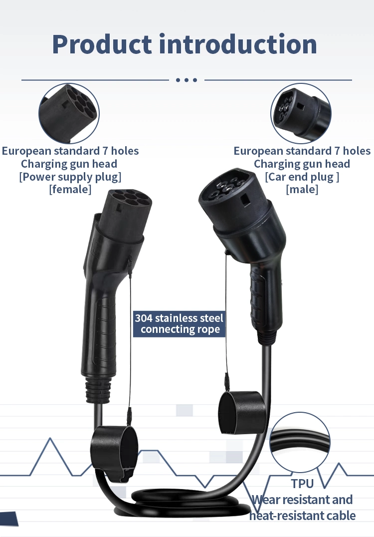 Fast EV Charger Home Use Type2 EV Charging Plug 32A 22kw Type 2 European EV Charger Power Extension Cable